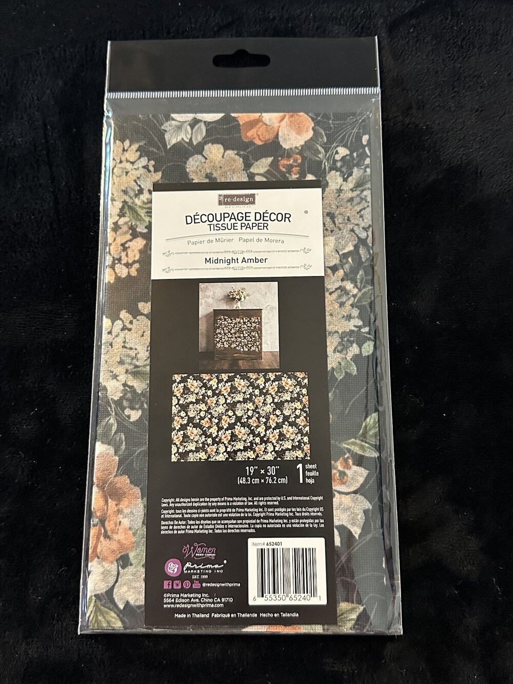 New Sealed Re-Design With Prima Decoupage Tissue Paper 19"X30" Midnight Amber